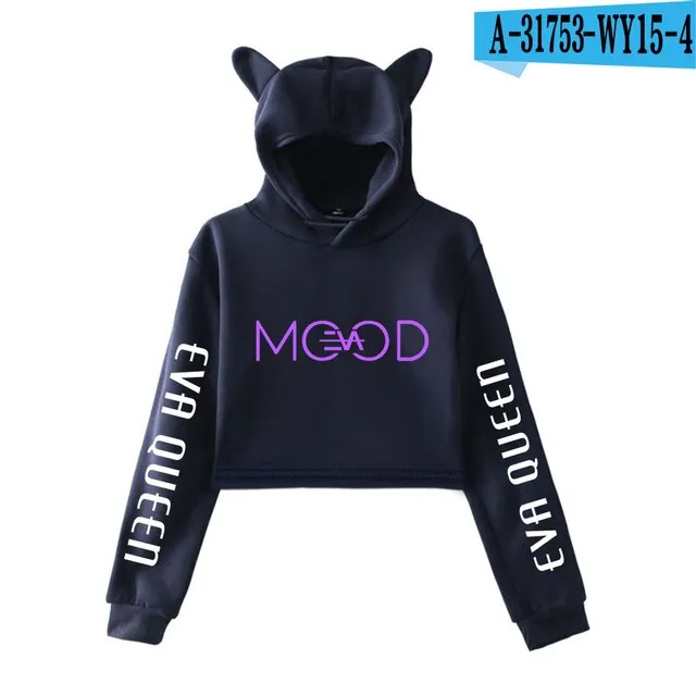 Trendy Fashion Eva Queen Cat Ear Hoodies For Teen Girls Print Stars Beautiful Sexy Short Hoodies Sweatshirts Slim Clothing