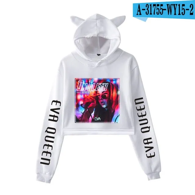 Trendy Fashion Eva Queen Cat Ear Hoodies For Teen Girls Print Stars Beautiful Sexy Short Hoodies Sweatshirts Slim Clothing