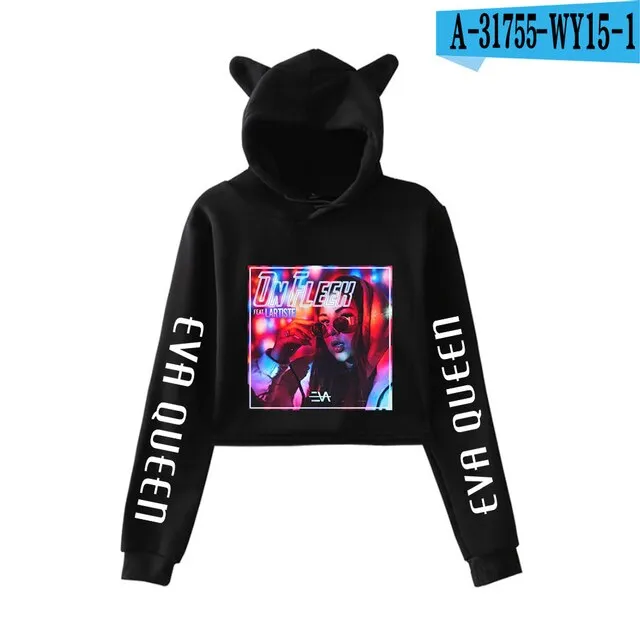 Trendy Fashion Eva Queen Cat Ear Hoodies For Teen Girls Print Stars Beautiful Sexy Short Hoodies Sweatshirts Slim Clothing