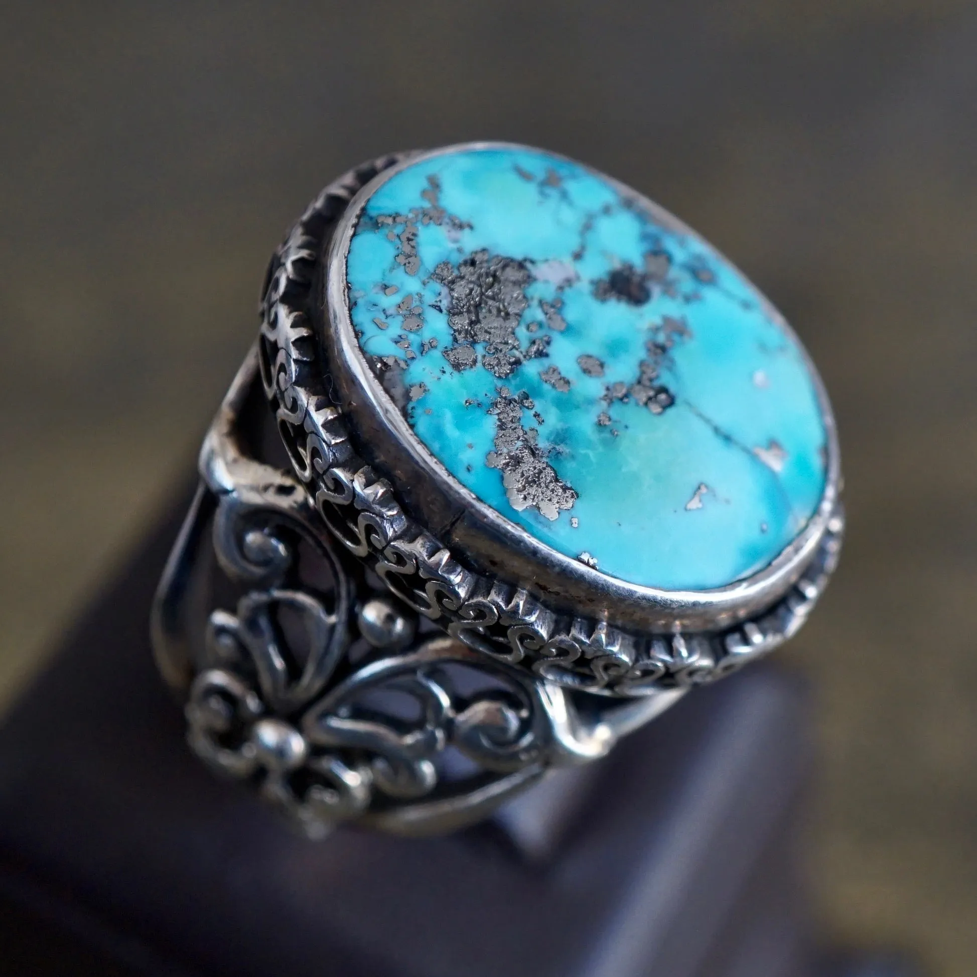 Turquoise Ring Handmade Sterling 925 Unique Turkish Artisan Mens Jewelry