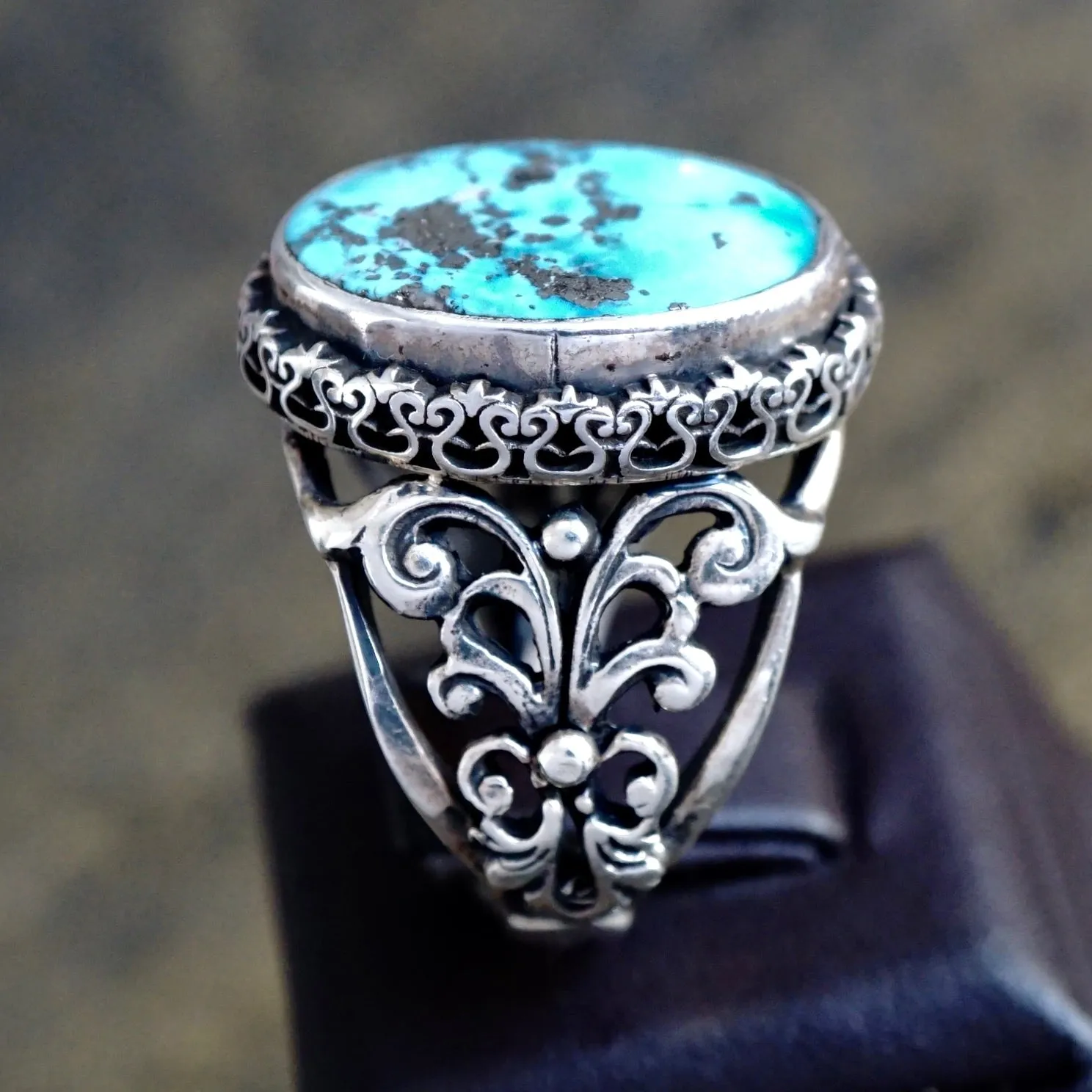 Turquoise Ring Handmade Sterling 925 Unique Turkish Artisan Mens Jewelry