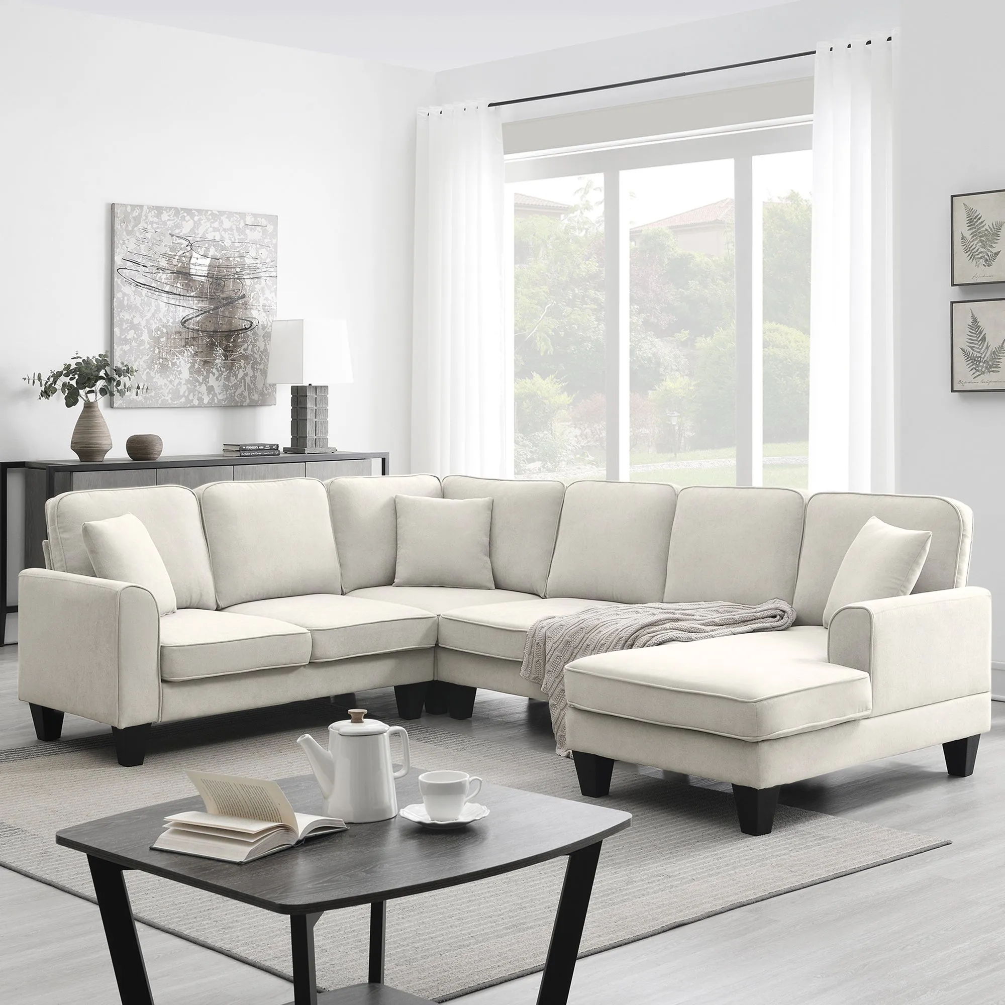 [VIDEO provided] [New] 108*85.5" Modern U Shape Sectional Sofa 7 Seat Fabric Sectional Sofa Set