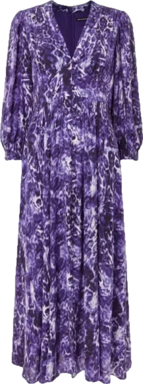 Whistles Purple Animal- Print Long-sleeve Woven Midi Dress UK 10