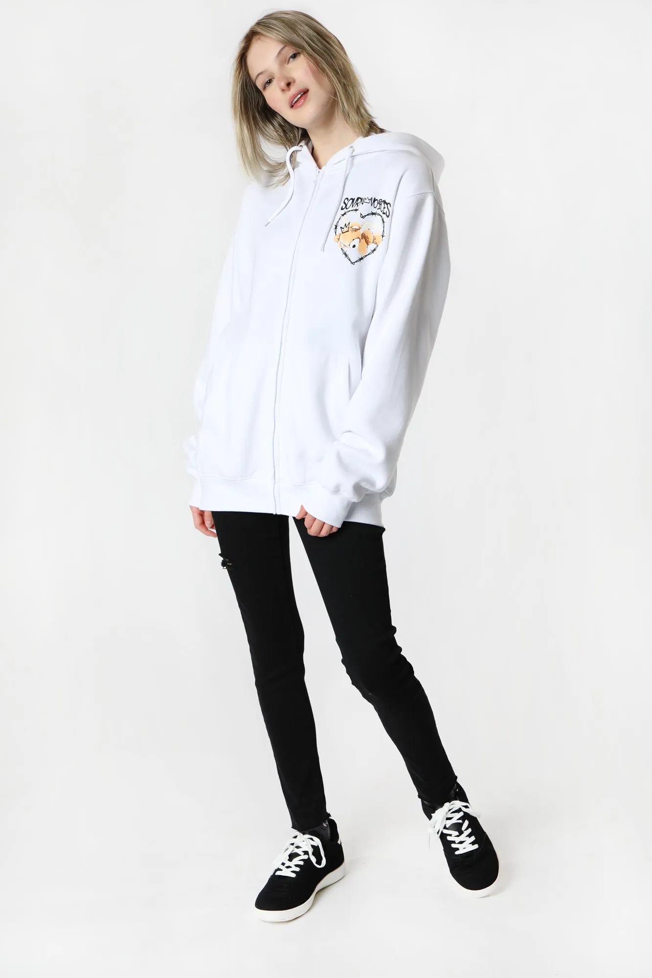 Womens Sovrn Voices Graphic White Zip-Up Hoodie