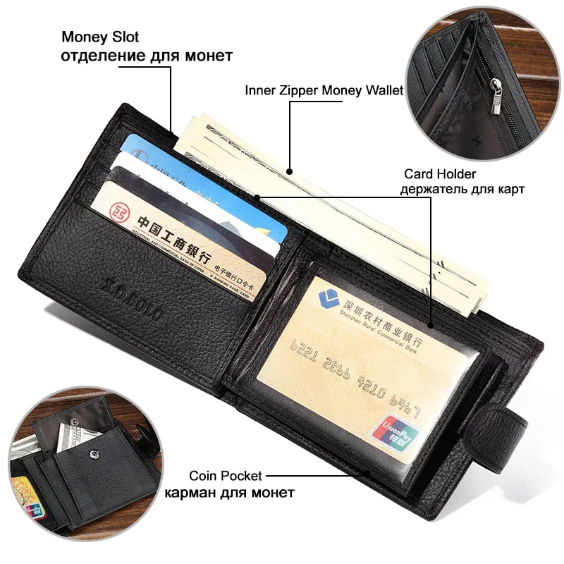 X.D.BOLO Wallet Men Leather Genuine Cow Leather Man Wallets With Coin Pocket Man Purse leather Money Bag Male Wallets Wholesale