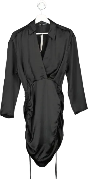 ZARA Black Ruched Satin Long Sleeve Mini Dress BNWT UK XS